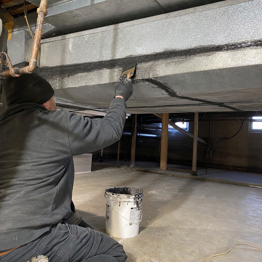 Technician performing professional HVAC air duct repair and sealing services in Columbus, OH